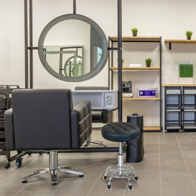 Кресло табурет на колесах без спинки круглое Bonro B-496 черное