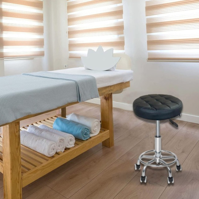 Кресло табурет на колесах без спинки круглое Bonro B-496 черное