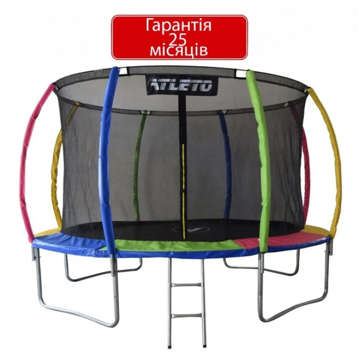 Батут Atleto 404 см з внутрішньою сіткою та драбинкою multikolor
