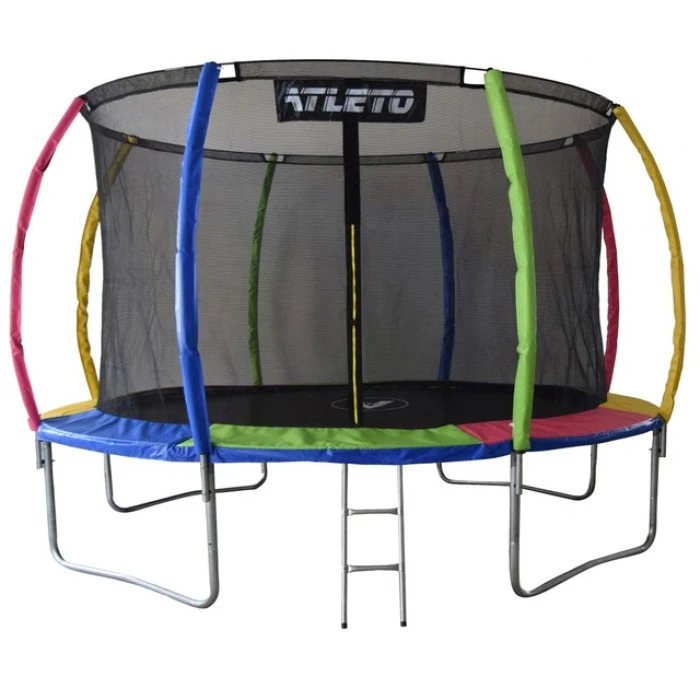 Батут Atleto 404 см з внутрішньою сіткою та драбинкою multikolor