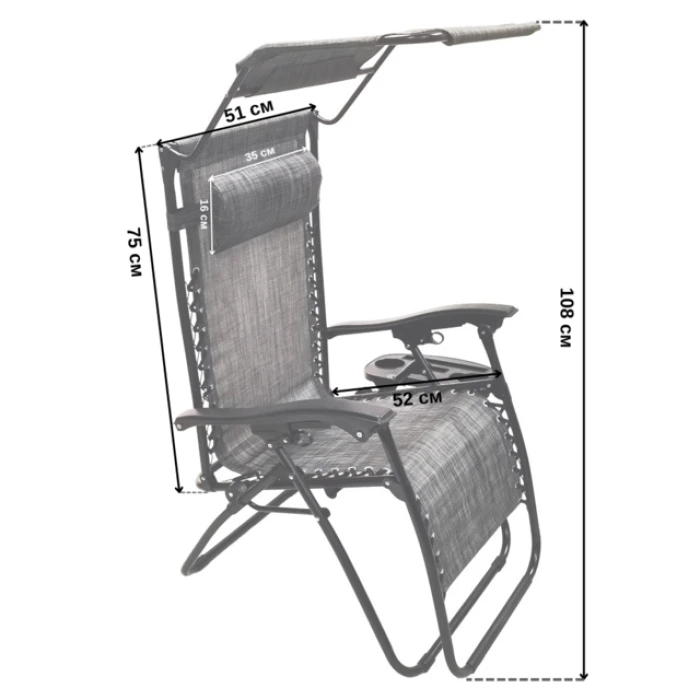 Шезлонг лежак Bonro SP-167A серый с крышкой