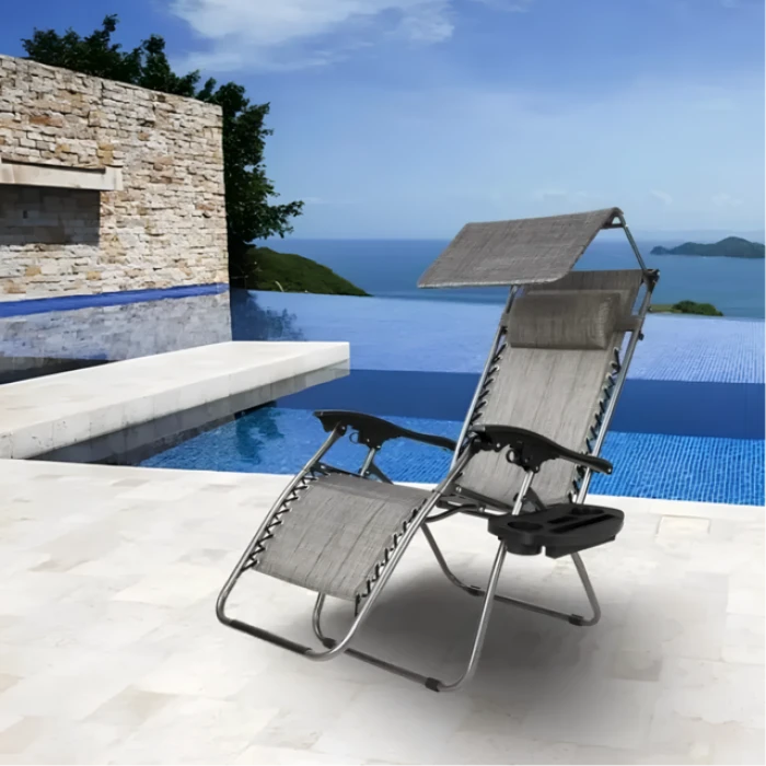 Шезлонг лежак Bonro SP-167A серый с крышкой