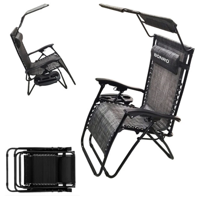 Шезлонг лежак Bonro SP-167A серый с крышкой