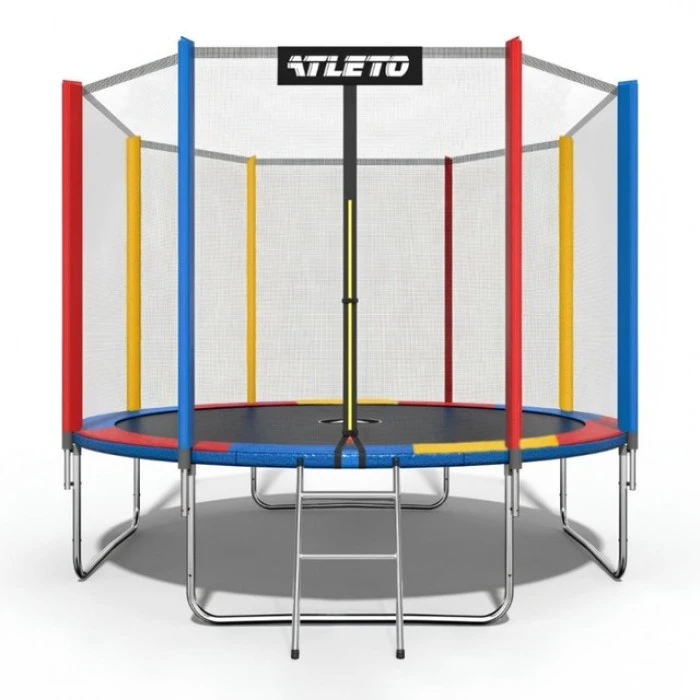 Батут Atleto 374 см з сіткою та драбинкою multikolor