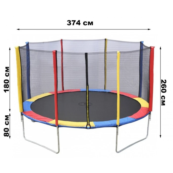 Батут Atleto 374 см з сіткою та драбинкою multikolor