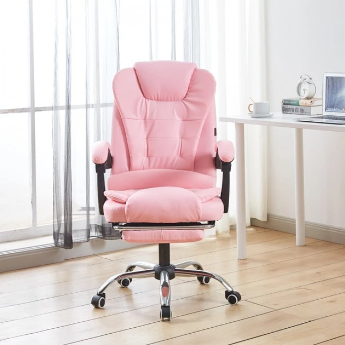 Крісло офісне на колесах Bonro BN-6071 рожеве з підставкою для ніг
