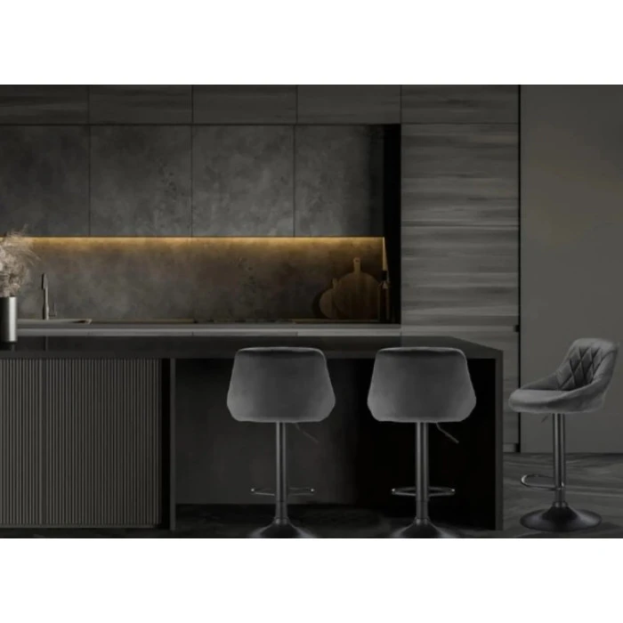 Барний стілець зі спинкою Bonro B-074 велюр сіре з чорною основою