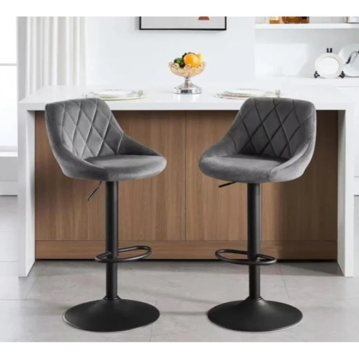 Барний стілець зі спинкою Bonro B-074 велюр сіре з чорною основою