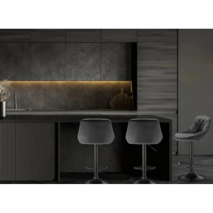 Барний стілець зі спинкою Bonro B-074 велюр сіре з чорною основою