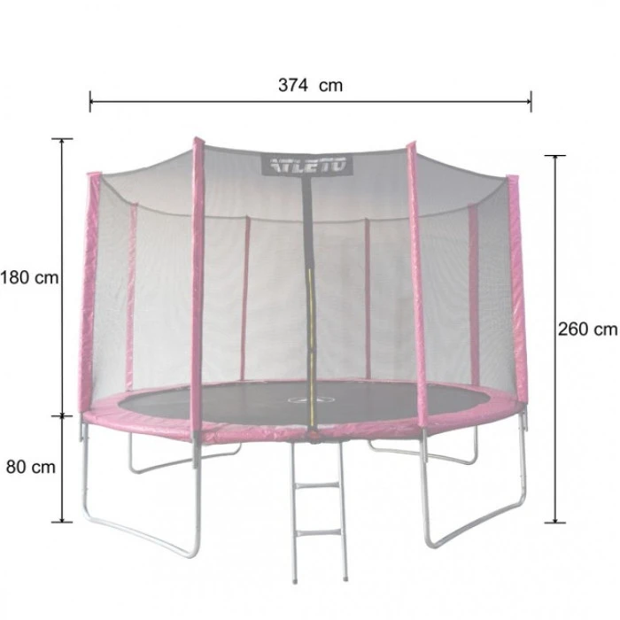 Батут дитячий з сіткою та драбинкою 374 см Atleto рожевий