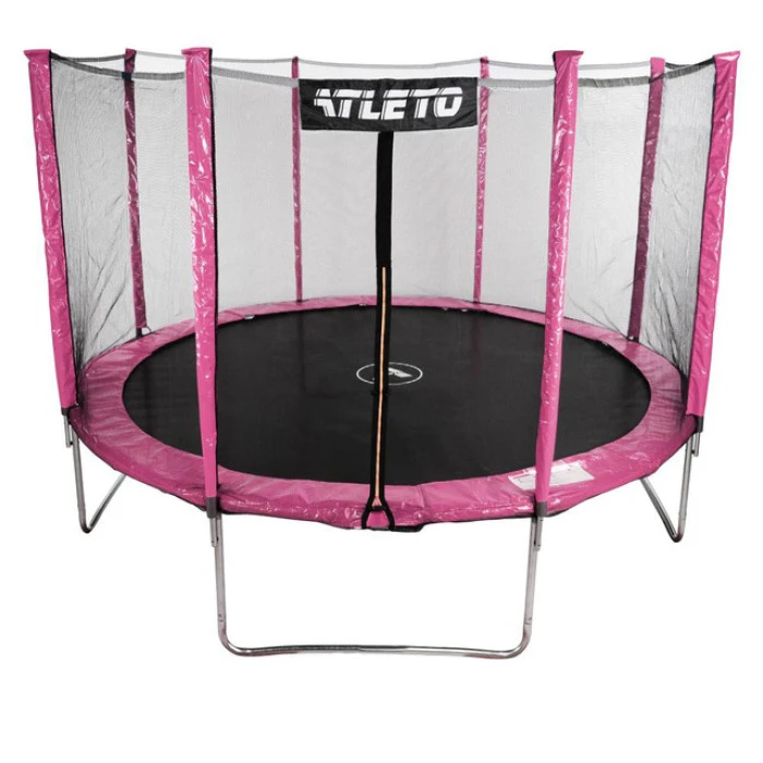 Батут дитячий з сіткою та драбинкою 374 см Atleto рожевий