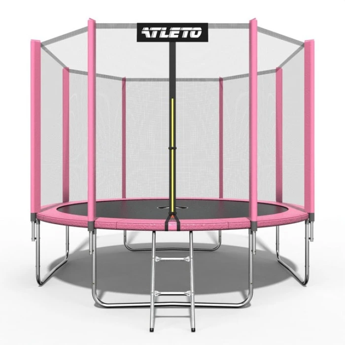 Батут дитячий з сіткою та драбинкою 374 см Atleto рожевий