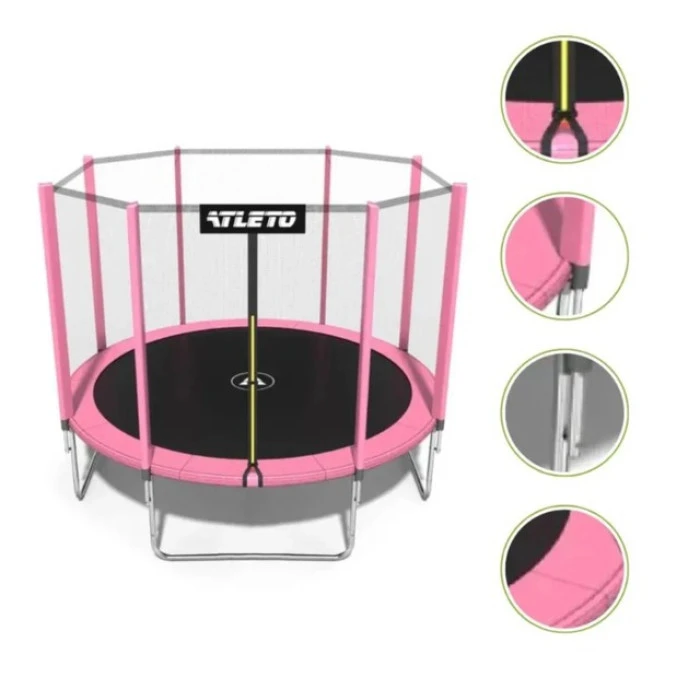 Батут дитячий з сіткою та драбинкою 374 см Atleto рожевий