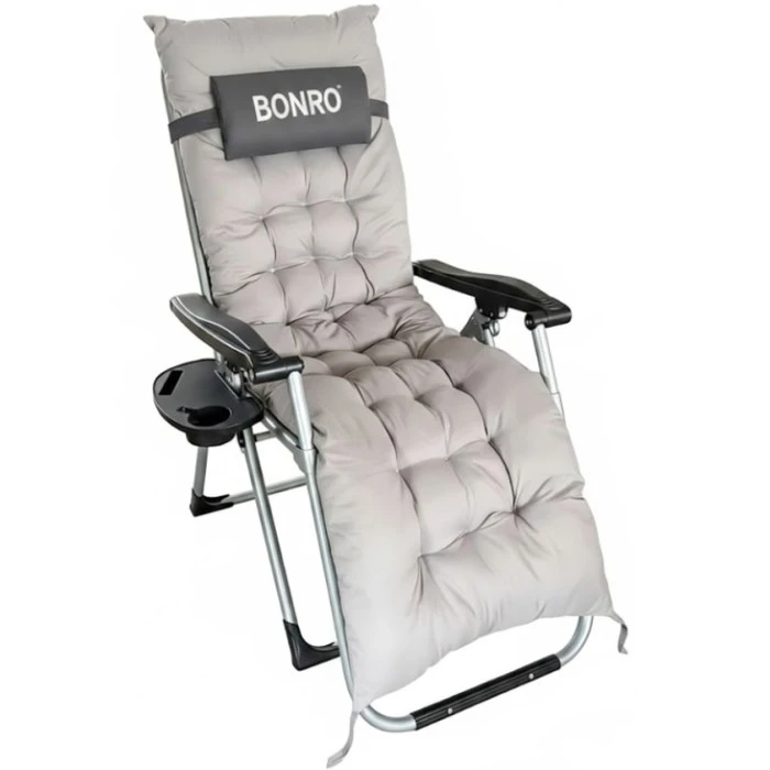 Шезлонг крісло садовий, туристичний Bonro B-03 сірий + подушка