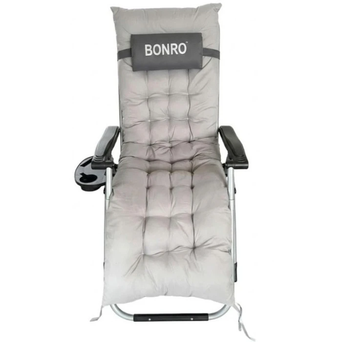 Шезлонг крісло садовий, туристичний Bonro B-03 сірий + подушка
