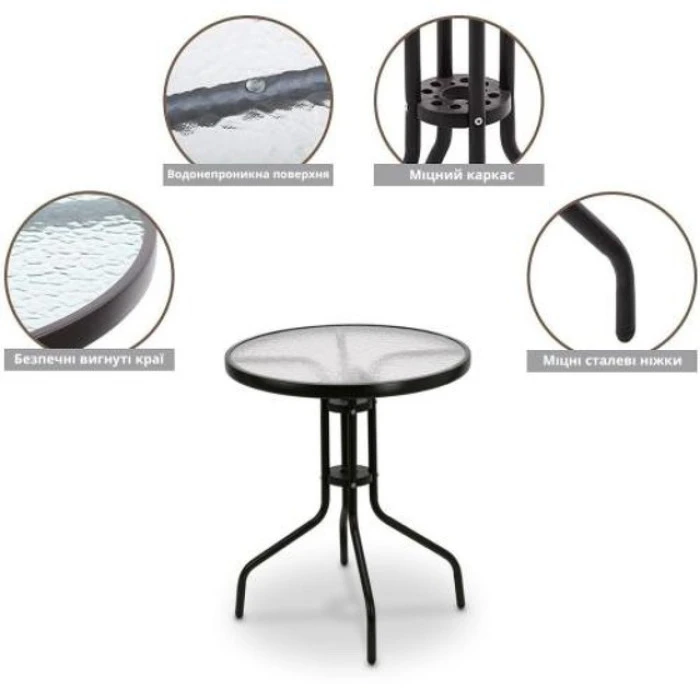 Стол стеклянный садовый для террасы балкона Bonro B-60 черный