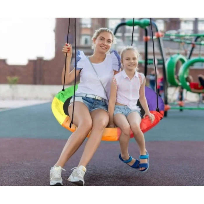 Качели-гнездо для детей круглые с флажками 100 см Spoko SP-002 разноцветная