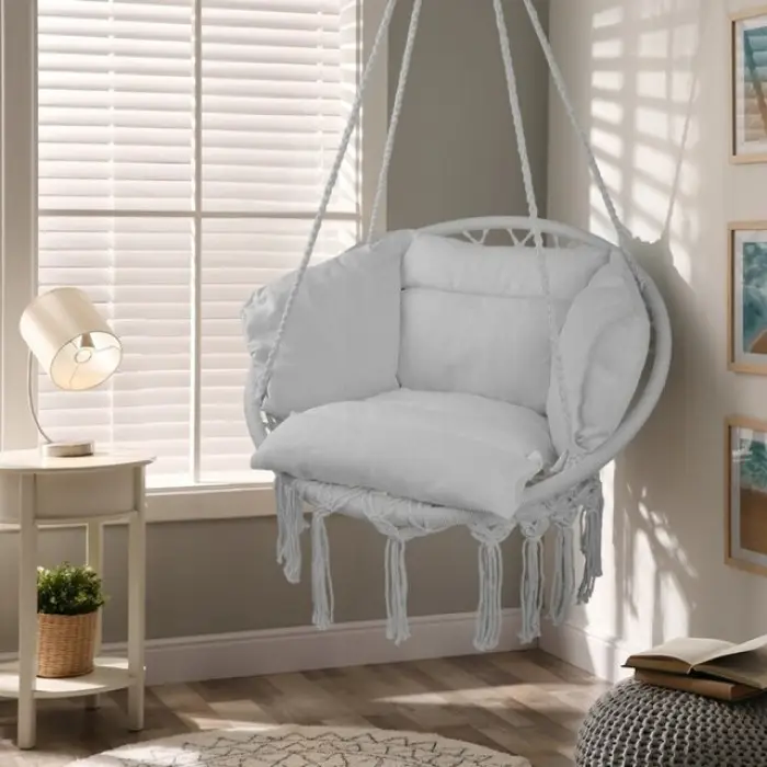 Крісло підвісне бразилійське гойдалка гамак Bonro B-092-3 сірий 120 кг + велика подушка