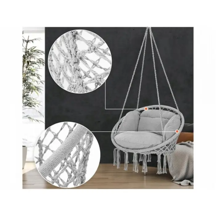 Крісло підвісне бразилійське гойдалка гамак Bonro B-092-3 сірий 120 кг + велика подушка