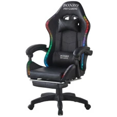 Геймерське крісло з підсвіткою масажем пультом Bonro B-144 чорне