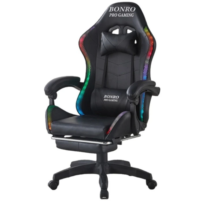Геймерське крісло з підсвіткою масажем пультом Bonro B-144 чорне