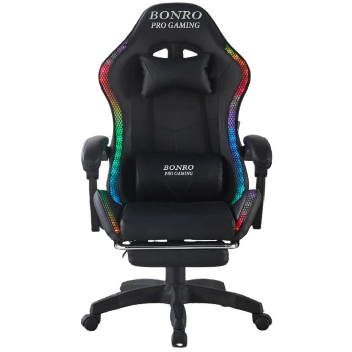 Геймерське крісло з підсвіткою масажем пультом Bonro B-144 чорне