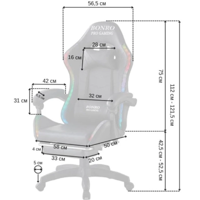 Геймерське крісло з підсвіткою масажем пультом Bonro B-144 чорне