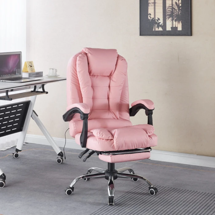Крісло офісне з масажем та підставкою для ніг Bonro B-6071 рожеве
