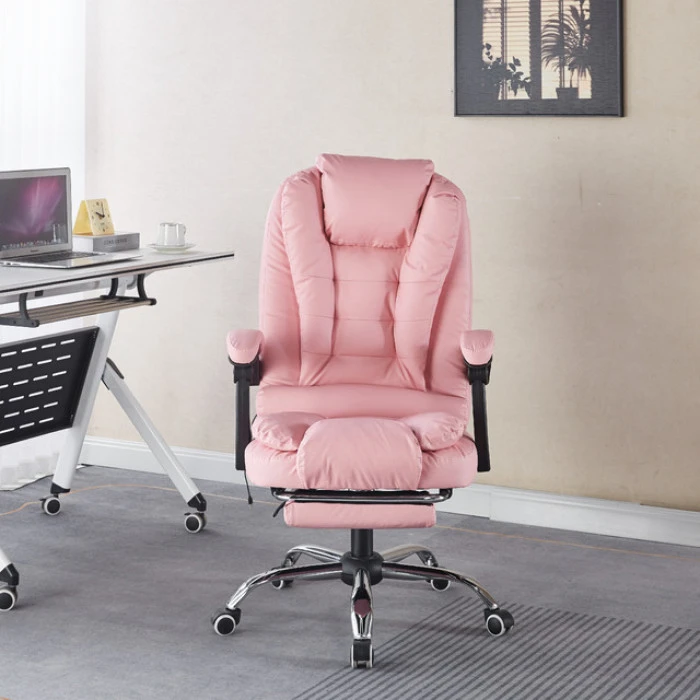 Крісло офісне з масажем та підставкою для ніг Bonro B-6071 рожеве