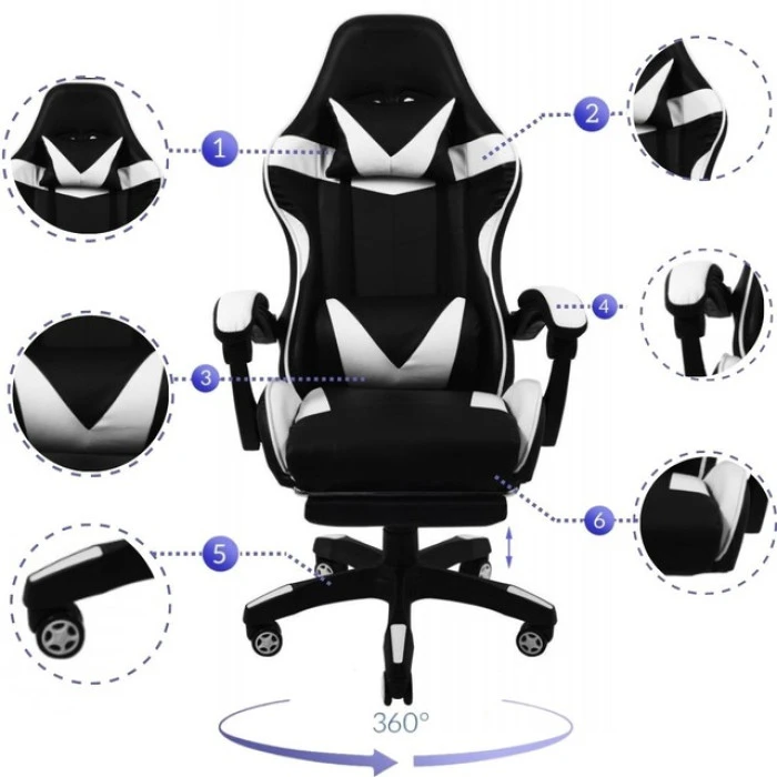 Крісло геймерське Bonro B-810 біле з підставкою для ніг