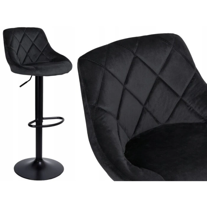 Барный стул со спинкой Bonro B-074 велюр черный с черным основанием