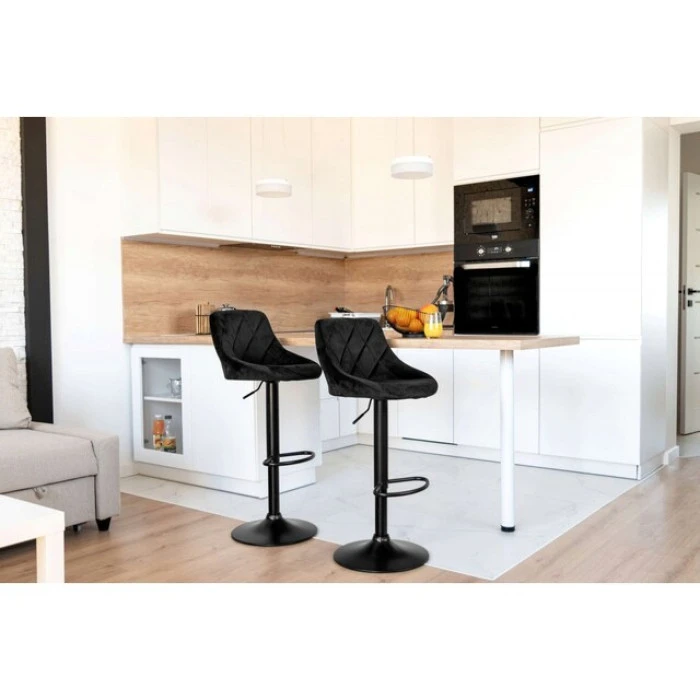 Барный стул со спинкой Bonro B-074 велюр черный с черным основанием