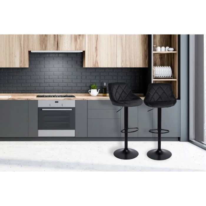 Барный стул со спинкой Bonro B-074 велюр черный с черным основанием
