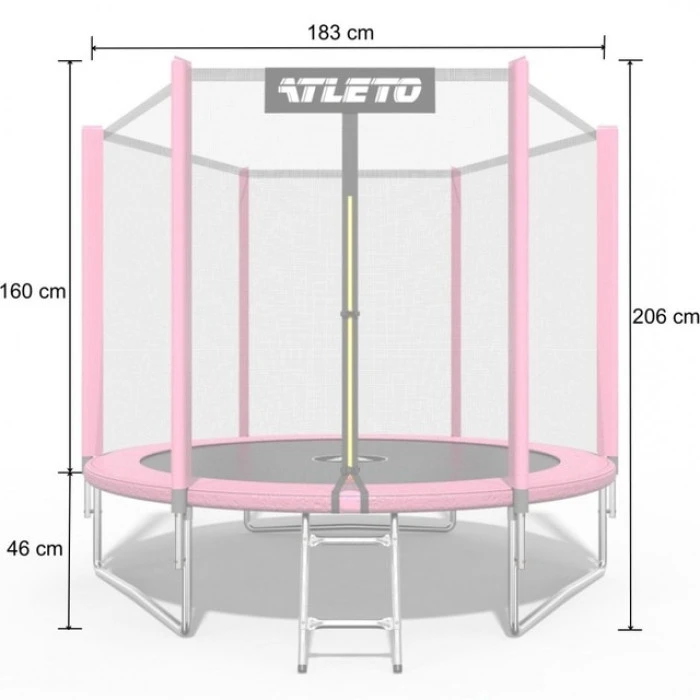 Батут дитячий з сіткою та драбинкою 183 см Atleto рожевий