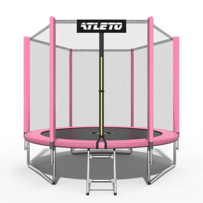 Батут дитячий з сіткою та драбинкою 183 см Atleto рожевий