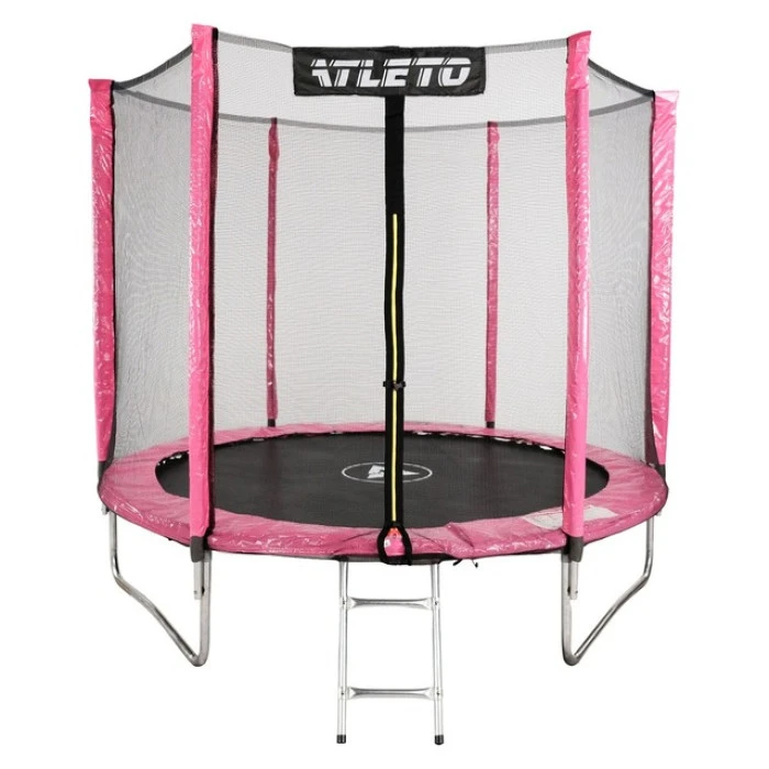 Батут дитячий з сіткою та драбинкою 183 см Atleto рожевий