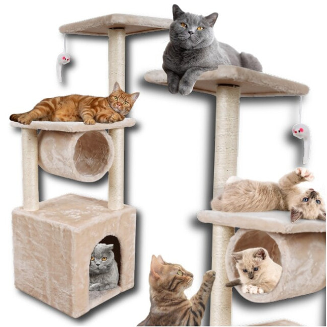 Когтеточка-домик 93 см Bonro B-94 для кошек бежевая