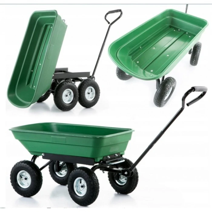 Садовий візок тачка самоскид 4-колісний 55 л Siker TC2145 (200 кг) зелений