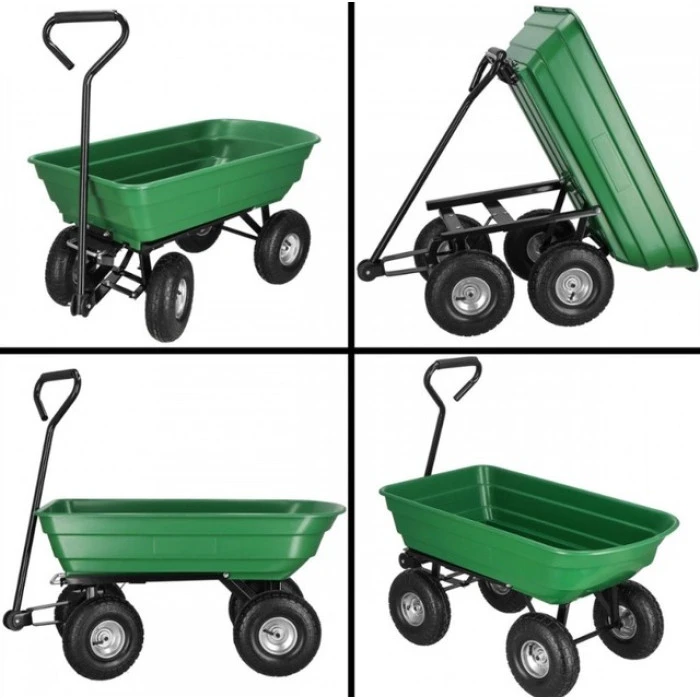 Садовий візок тачка самоскид 4-колісний 55 л Siker TC2145 (200 кг) зелений