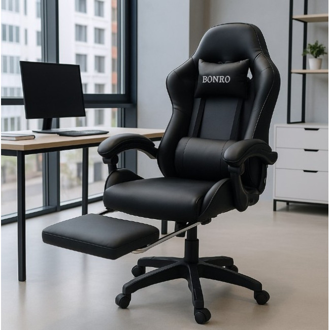 Кресло геймерское Bonro B-945 черное с подставкой для ног