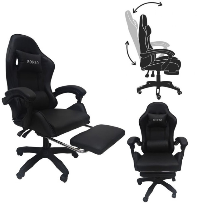 Кресло геймерское Bonro B-945 черное с подставкой для ног