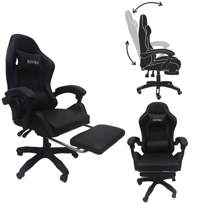 Крісло геймерське Bonro B-945 чорне з підставкою для ніг