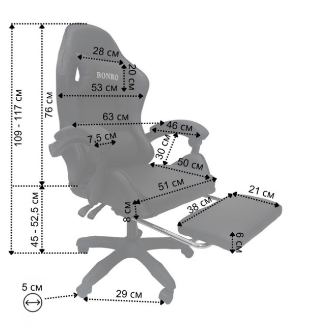 Кресло геймерское Bonro B-945 черное с подставкой для ног