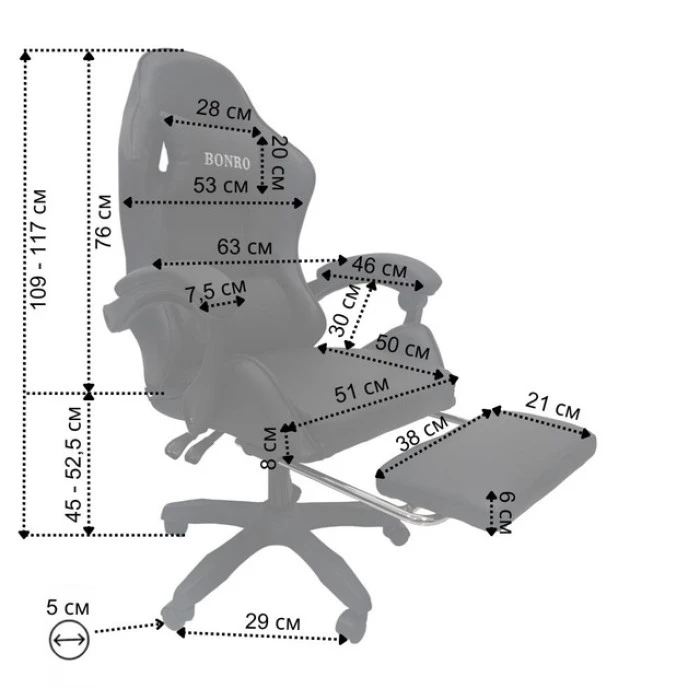 Крісло геймерське Bonro B-945 чорне з підставкою для ніг