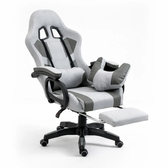 Крісло геймерське з тканини Bonro B-146 сіре з підставкою для ніг