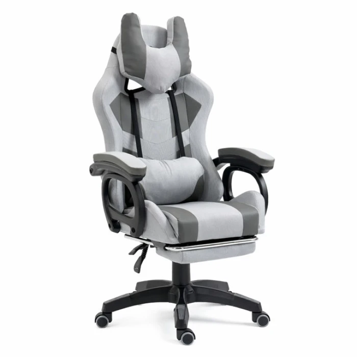 Крісло геймерське з тканини Bonro B-146 сіре з підставкою для ніг