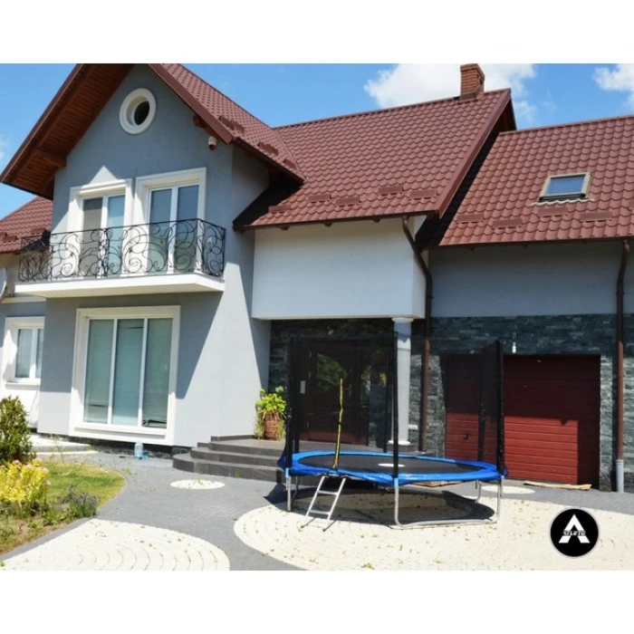 Батут детский с сеткой и стремянкой 435 см Atleto + подарок мячик