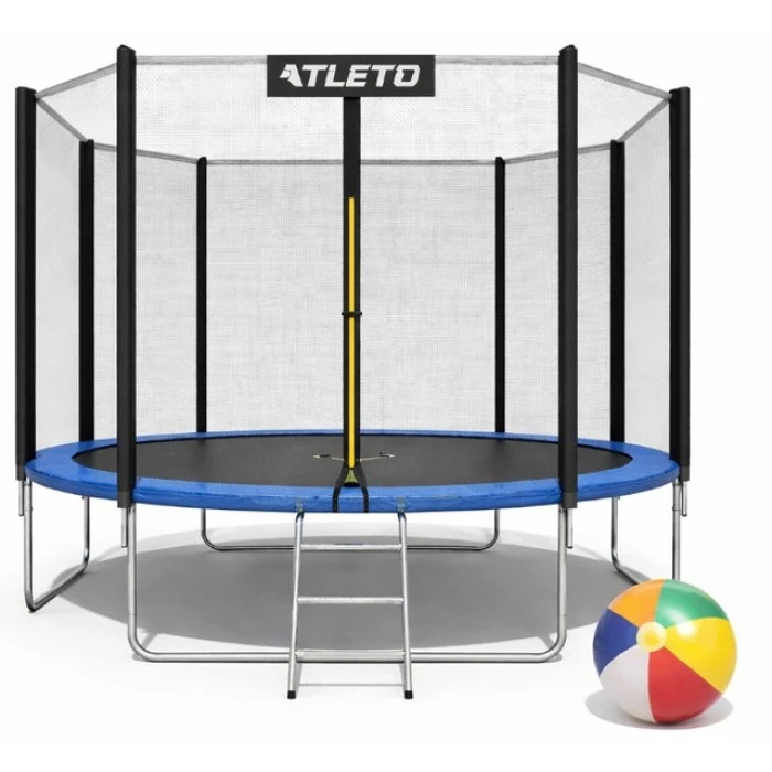 Батут детский с сеткой и стремянкой 435 см Atleto + подарок мячик