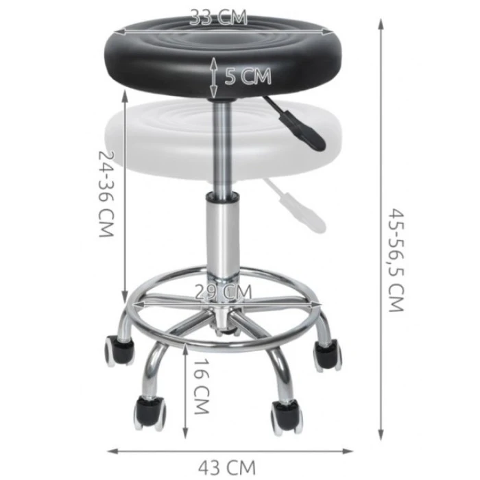 Крісло табурет на колесах без спинки кругле Bonro B-493 чорне