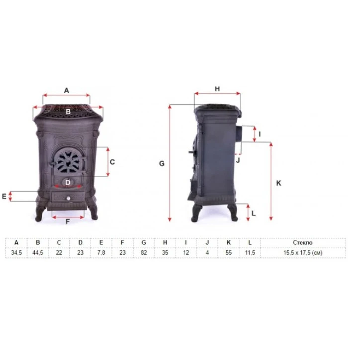 Камін піч буржуйка чугунна Bonro чорна подвійна стінка 9 кВт